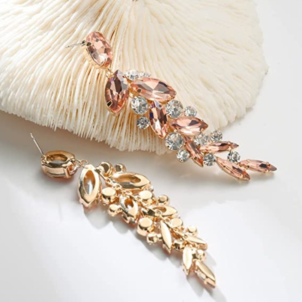 Women Fashion Rhinestone Lightweight Long Chandelier Statement Earrings Wedding